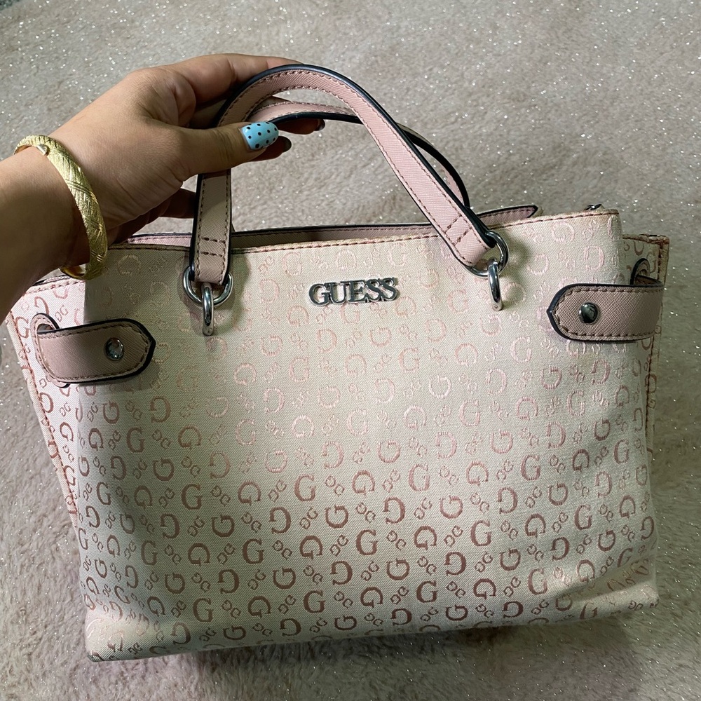 GUESS Pink Logo Satchel with Pale Blush Accents